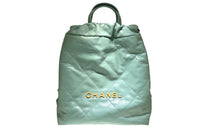 CHANEL 23P Spring And Summer 22Bag Shiny Calfskin Backpack Small Size Women's Green
