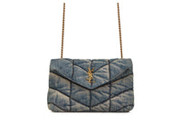 SAINT LAURENT PUFFER Denim Shoulder Bag, Crossbody Bag Mini Women's Blue
