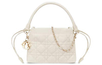 DIOR Lady Dior Sheepskin Drawstring Bag, Handheld, One Shoulder Handbag Mini Women's White