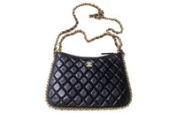 CHANEL Lambskin Hobo Bag, Handheld Portable Crossbody Bag, Shoulder Bag Regular Women's Black