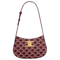 CELINE Triomphe Canvas Crossbody Bag, Shoulder Bag Medium Size Women's Light Burgundy Red