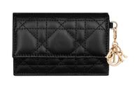 DIOR Lady Dior Wicker Lambskin Card Holder Women's Black