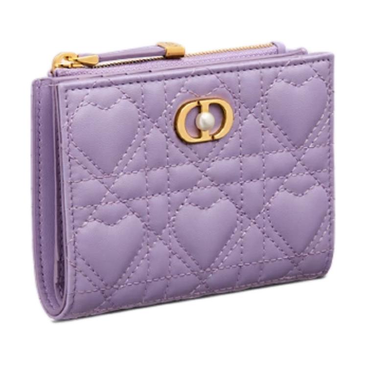 DIOR Jolie Heart-Shaped Wicker Lambskin Wallet Women's Light Purple