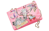 CHANEL Embroidered Silk Satin Sequins Evening Party Clutch Women's Pink/Multicolor