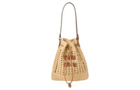 MIU MIU Raffia Fiber Handbag, Shoulder Bag Women's Natural Cognac