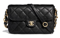 CHANEL Textured Cow Leather Flap Bag Messenger Bag Shoulder Bag Crossbody Bag Medium Size Women's Black