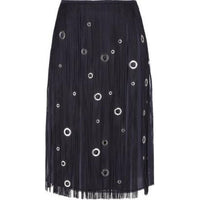PRADA High-Waist Eyelet-Embellished Fringed Midi Skirt