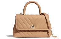 CHANEL COCO Handle Calfskin Metallic Paint One Shoulder Handbags Women's Beige