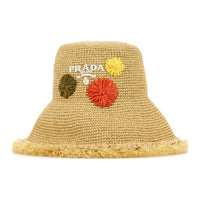 PRADA Logo Embroidered Frayed Hem Bucket Hat