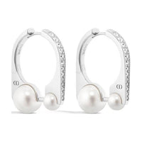 DIOR Metal Resin Pearl Crystal Earrings Women's Silver