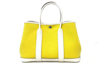 HERMES Garden Party Canvas With Leather Garden Bag Handbag Women's Yellow White