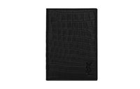 SAINT LAURENT Crocodile Pattern Embossed Leather Card Holders Passport Holders Men's Black