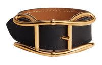 HERMES Calfskin Metal Gold-Plated Wristbands Women's Black