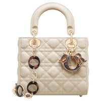 DIOR Lady Dior Wicker Pattern Lambskin Shoulder Bag Crossbody Bag Handbag Small Size Women's Ash Ivory