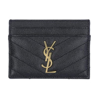 SAINT LAURENT Leather Card Clip Card Holder Women's Black