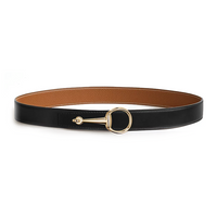 HERMES Calfskin, Metal Leather Belts Women's Black/Brown Width 3.2CM