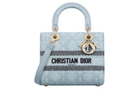 DIOR Lady D-Lite Raffia Grass Shoulder Bag Crossbody Bag Handbag Medium Size Women's Sky Blue