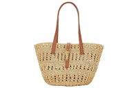 SAINT LAURENT Raffia Patchwork Cow Leather Tote Bag Shopping Bag Shoulder Bag Handbag Regular Women's Brown