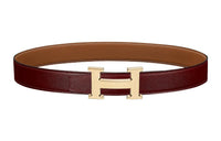 HERMES Elegance Gold Buckle Epsom Calfskin Double-Sided Leather Belt Women's Red Width: 3.2cm