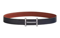 HERMES Comfortable Casual Elegance Silver Buckle Togo Calfskin Double-Sided Leather Belt Women's Blue Width: 3.2cm