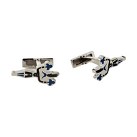 HERMES Palladium-Plated Cufflinks Men's Blue/Yellow