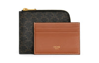 CELINE Canvas With Lambskin Card Holder Wallet Unisex Tawny