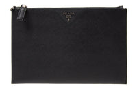 PRADA Cow Leather Clutch Briefcase Men's Black