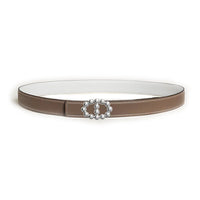 HERMES Calfskin Metal Palladium-Plated Leather Belts Women's Brown/Gray Width 2.4CM