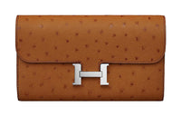 HERMES Constance Long Wallet Ostrich Leather Wallet Women's 37 Gold Gold