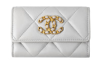 CHANEL Lambskin Card Sleeve Card Holder Women's Gray