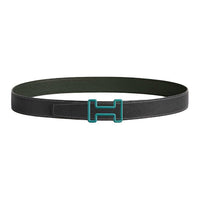 HERMES Calfskin Leather Belts Men's Graphite/Green Width: 3.2CM