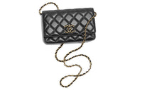 CHANEL Lambskin Wallets Shoulder Bag Crossbody Bag Women's Black