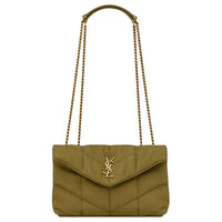 SAINT LAURENT PUFFER Cotton Shoulder Bag Women's Army Green