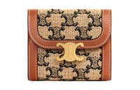 CELINE Triomphe Arc De Triomphe Cow Leather Patchwork With Fabric Wallet Women's Brown