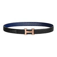 HERMES Metal Rose Gold-Plated Calfskin Leather Belts Women's Black Width 2.4CM