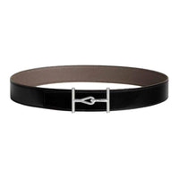 HERMES Calfskin Leather Belts Men's Black/Tin Gray Width 3.8CM