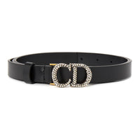 DIOR Badge Design Cow Leather Leather Belts Women's Black Width: 2CM