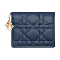 DIOR Lady Dior Lambskin Wallet Mini Women's Dark Blue