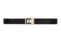 SAINT LAURENT Solid Color Texture Logo With Buckle, Smooth Buckle Cow Leather Belts Women's Black Width  3cm