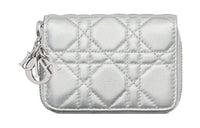 DIOR Lady Dior Sheepskin Coin Purse Small Size Women's Fluorescent Silver