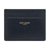 SAINT LAURENT Lizard Leather Card Holder Unisex Black