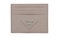 PRADA Leather Card Holder Women's Clay Gray