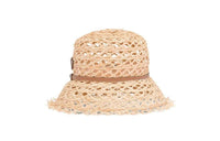 PRADA Raffia Leather Metal Bucket Hats Women's Khaki