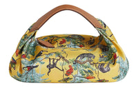 HERMES Balusoie Silk Patchwork Hunter Cow Leather Lunch Box Bag Handbag Women's Naples Yellow With Natural