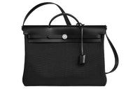 HERMES Herbag Messenger Canvas With Hunter Cow Leather Handbag Women's Black
