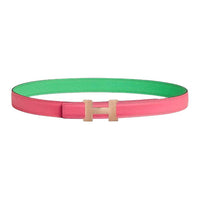 HERMES Calfskin Leather Belts Women's Rose Azalea/Green Comic Width 2.4CM