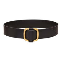 SAINT LAURENT Solid Color Design Ring Buckle Calfskin Brass Leather Belts Women's Black