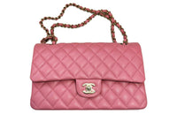 CHANEL Classic Flap CF Textured Calfskin Shoulder Bag Crossbody Bag Medium Size Women's Pink