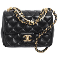 CHANEL Pearlescent Lambskin Flap Bag, Crossbody Bag, Shoulder Bag Mini Women's Black