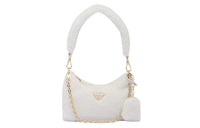PRADA Shearling Hobo Bag, Fuzzy Bag, Shoulder Bag, Handbag Women's White